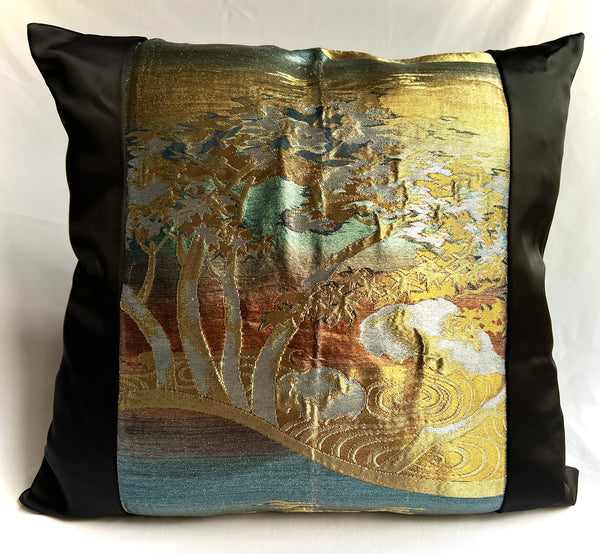 Vintage Japanese Obi Silk Pillow – Zen Garden Motif