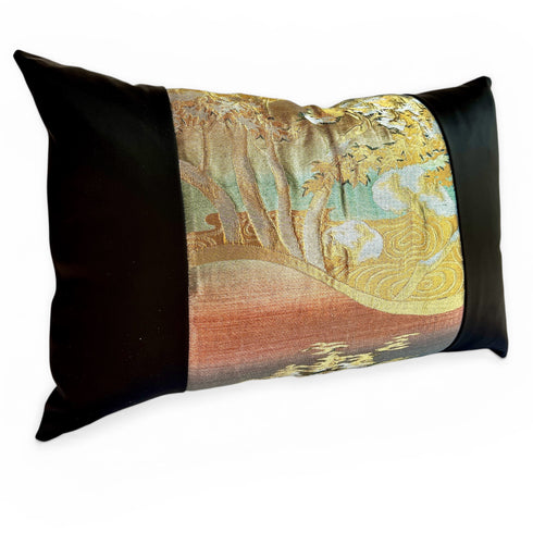 Vintage Japanese Obi Silk Lumbar Pillow – Zen Garden Motif