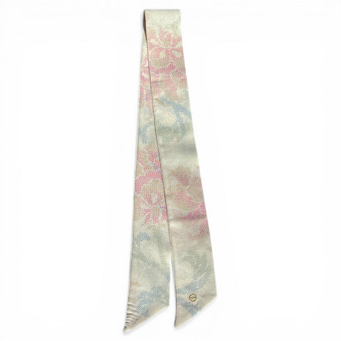 Ivory Floral Linen-Silk Skinny Scarf