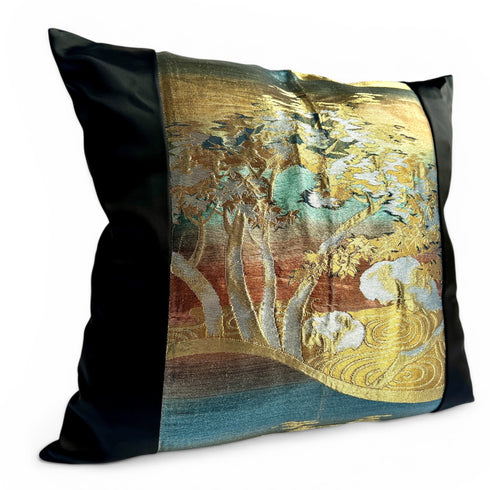 Vintage Japanese Obi Silk Pillow – Zen Garden Motif