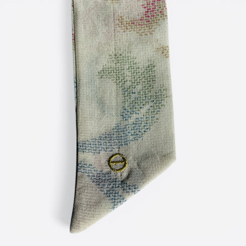 Ivory Floral Linen-Silk Skinny Scarf