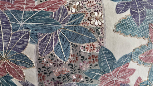 Vintage Japanese Kimono Lumbar Pillow – Leaf and Flower Motif