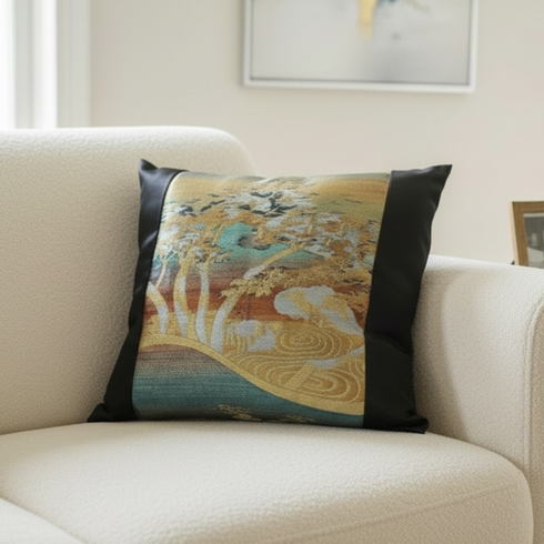 Vintage Japanese Obi Silk Pillow – Zen Garden Motif