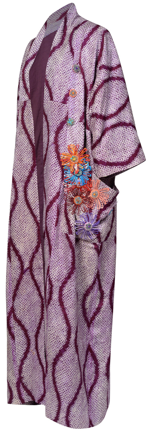 Purple Shibori Long Kimono