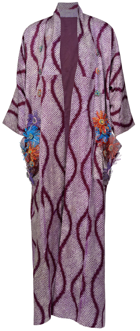 Purple Shibori Long Kimono