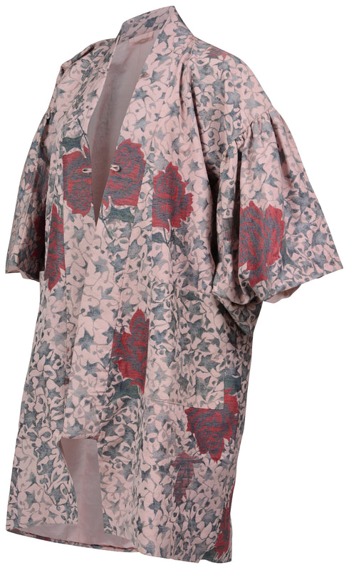 Rose Patterned Mink Collar Kimono