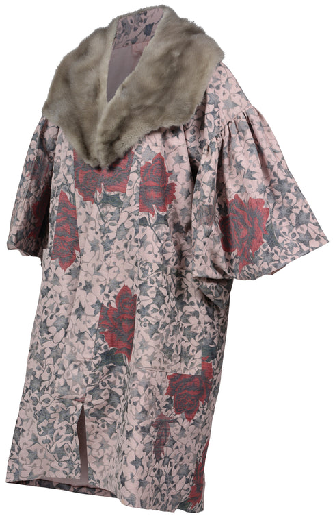 Rose Patterned Mink Collar Kimono