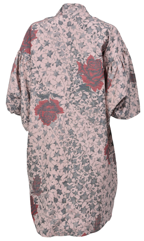 Rose Patterned Mink Collar Kimono