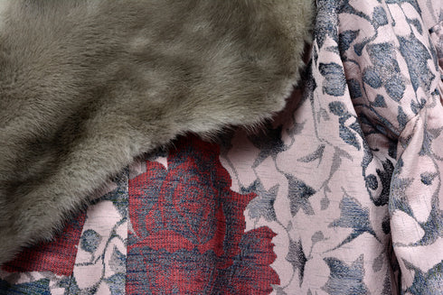 Rose Patterned Mink Collar Kimono