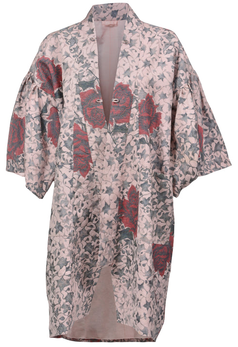 Rose Patterned Mink Collar Kimono