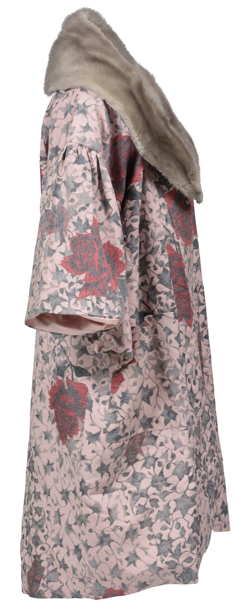 Rose Patterned Mink Collar Kimono