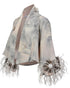 Cropped Grey Kimono with Ostrich Feather Trim