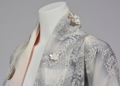 Cropped Grey Kimono with Ostrich Feather Trim