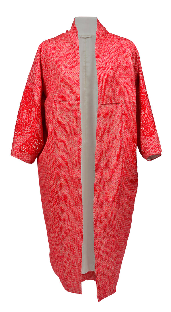 Midi Length Red Shibori Kimono