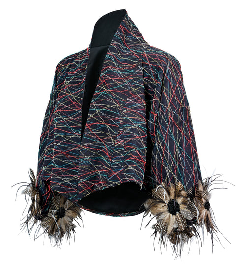 Cropped Black Feather Kimono