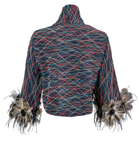 Cropped Black Feather Kimono