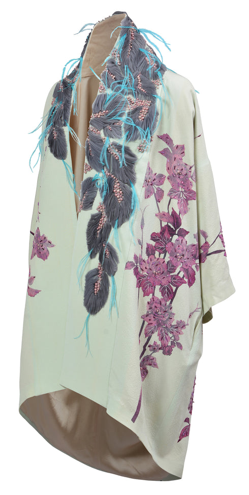 Purple Flower and Feather Kimono