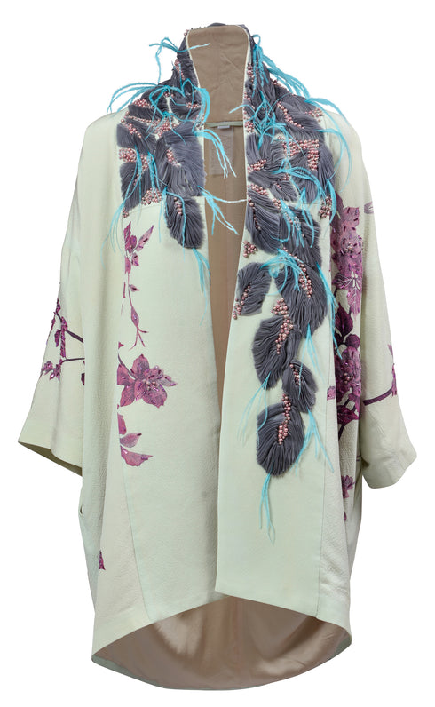 Purple Flower and Feather Kimono