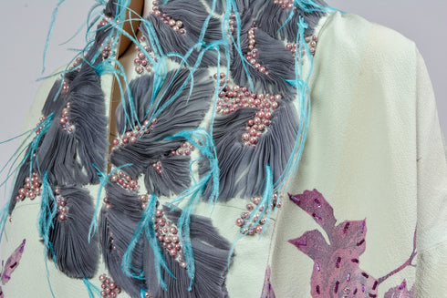 Purple Flower and Feather Kimono