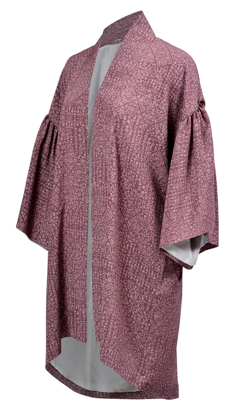 Purple Printed Flutter Sleeve Kimono