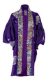 Purple and silver silk embroidered collar kimono with ruffled sleeves