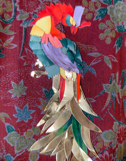 Red Parrot Mink Collar Kimono