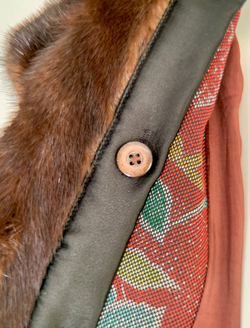 Red Parrot Mink Collar Kimono