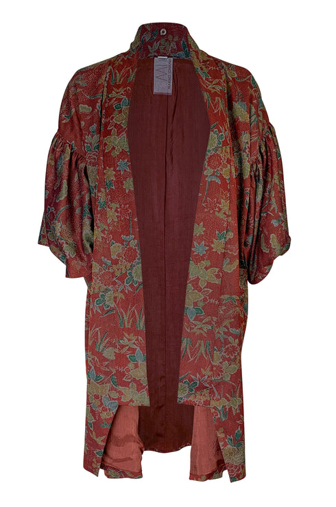 Red Parrot Mink Collar Kimono